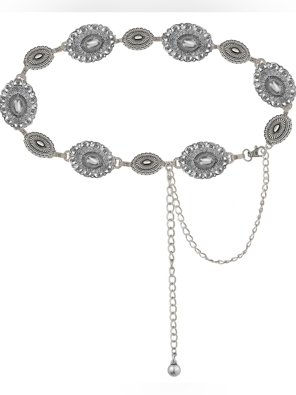 ❤️ NWT Women’s Silver Western Concho Belt Extension Chain Adjustable